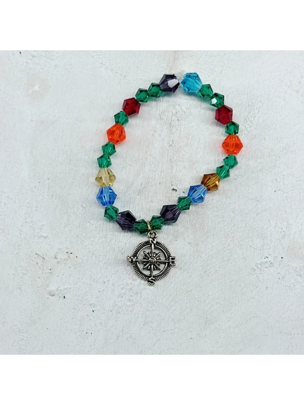 343u. Glass Stretch Bracelet Rainbow
